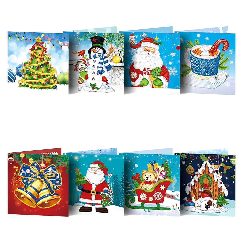 8 Weihnachtskarten Mit Weihnachtsmannband – Im Vintage-Design, Inkl. Umschläge (ca. 10,2x23,5 Cm)