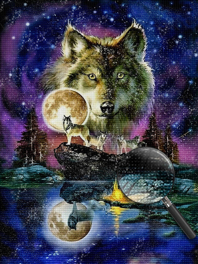 Wolf Mond Spiegelbild Diamond Painting