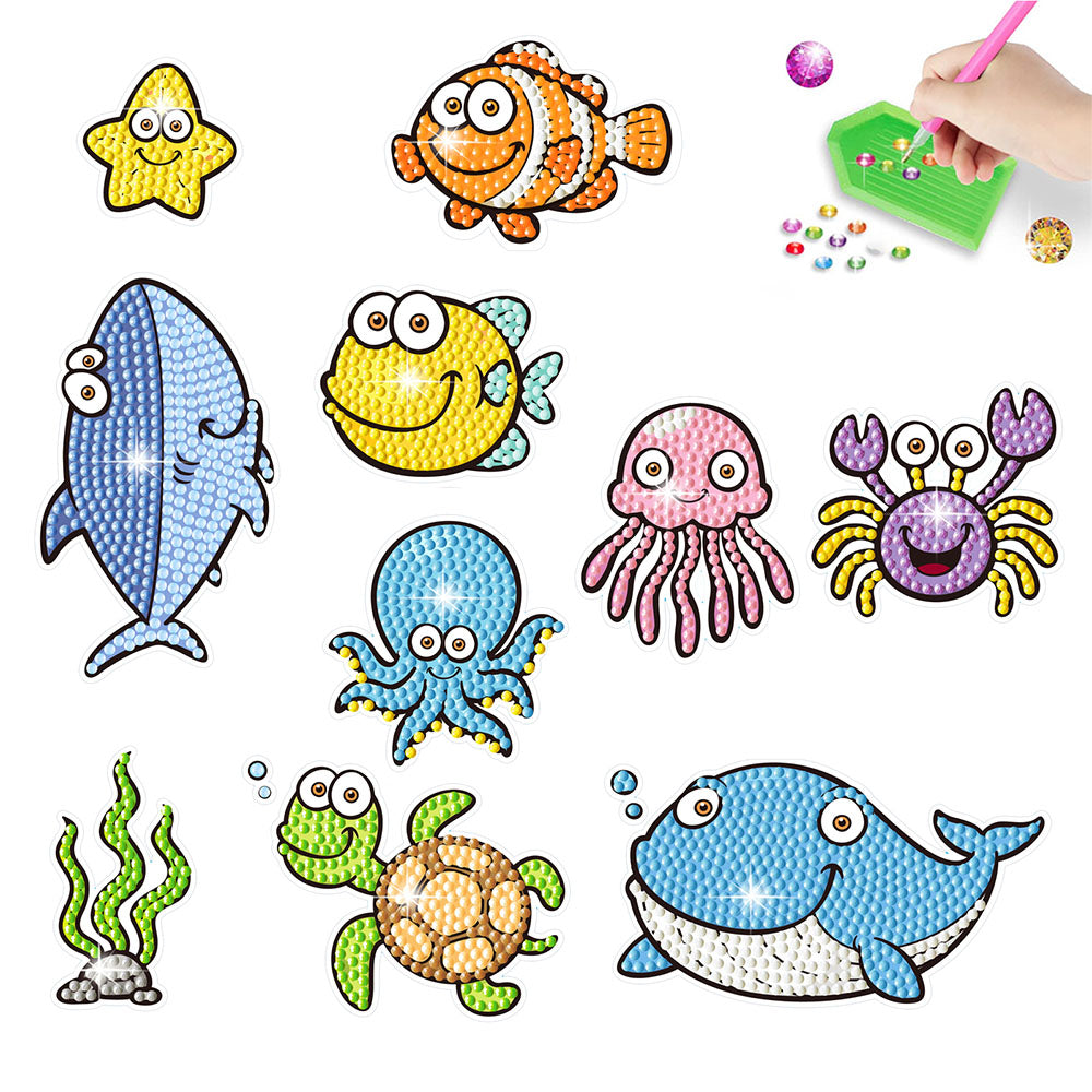 10 Stück Glückliche Meerestiere Diamond Painting Abziehbilder