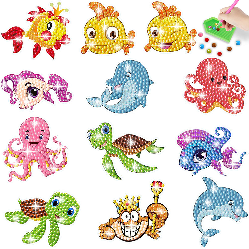 12 Stück Bunte Meerestiere Diamond Painting Abziehbilder