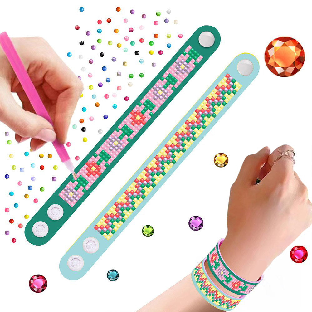 2 Stück Blumen und abstraktes Muster Diamond Painting Armband