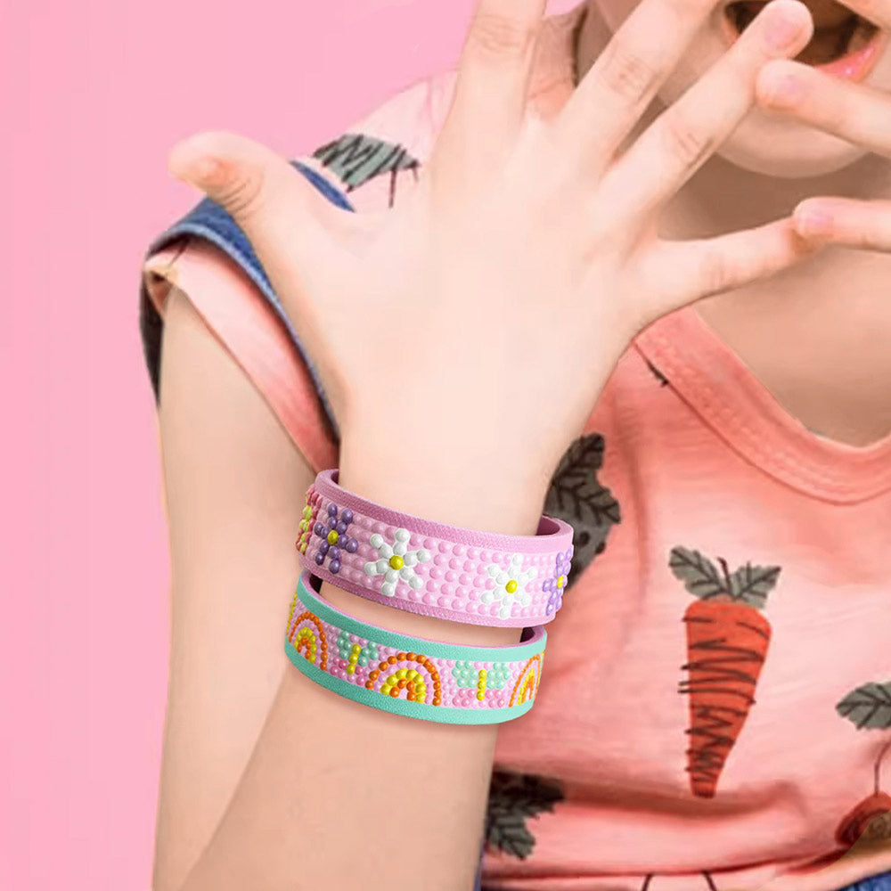 2 Stück Schmetterling, Blumen und Regenbogen Diamond Painting Armband