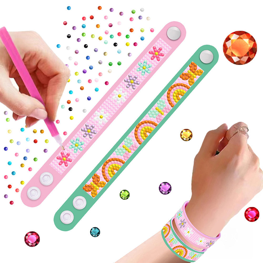 2 Stück Schmetterling, Blumen und Regenbogen Diamond Painting Armband
