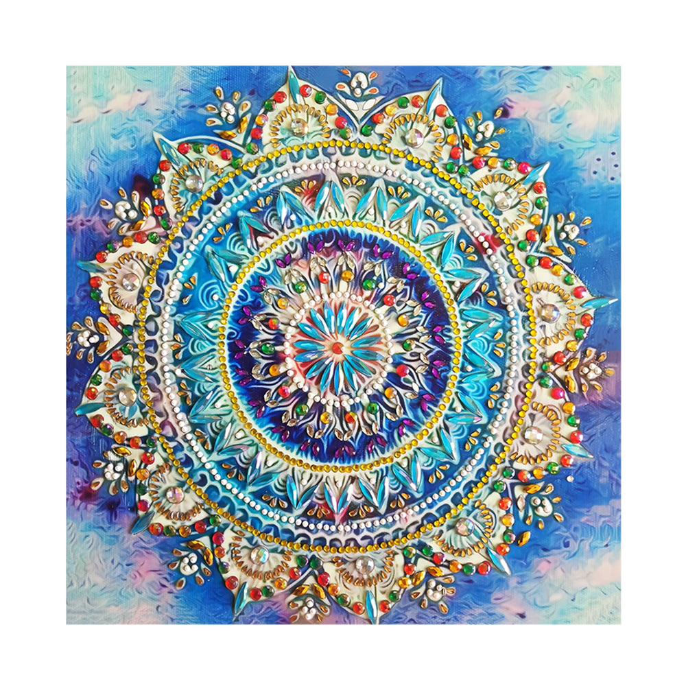 Goldenes und Blaues Lotus Mandala Sonderform Diamond Painting