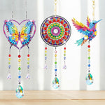 3 Stück Beidseitig Diamond Painting Sonnenfänger Kristalle Hängedekoration - Herz-Schmetterling, Mandala und Kolibri