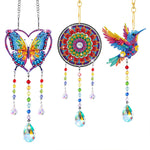3 Stück Beidseitig Diamond Painting Sonnenfänger Kristalle Hängedekoration - Herz-Schmetterling, Mandala und Kolibri