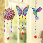 3 Stück Beidseitig Diamond Painting Sonnenfänger Kristalle Hängedekoration - Mandala, Schmetterling und Kolibri