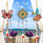 3 Stück Beidseitig Diamond Painting Sonnenfänger Kristalle Hängedekoration - Schmetterling, Mandala und Kolibri