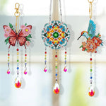 3 Stück Beidseitig Diamond Painting Sonnenfänger Kristalle Hängedekoration - Schmetterling, Mandala und Kolibri