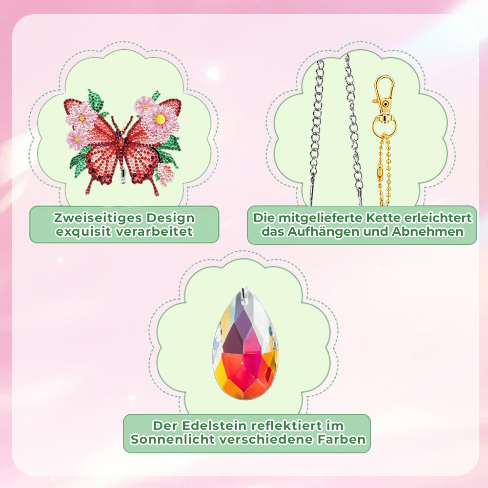 3 Stück Beidseitig Diamond Painting Sonnenfänger Kristalle Hängedekoration - Schmetterling, Mandala und Kolibri