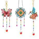 3 Stück Beidseitig Diamond Painting Sonnenfänger Kristalle Hängedekoration - Schmetterling, Mandala und Kolibri
