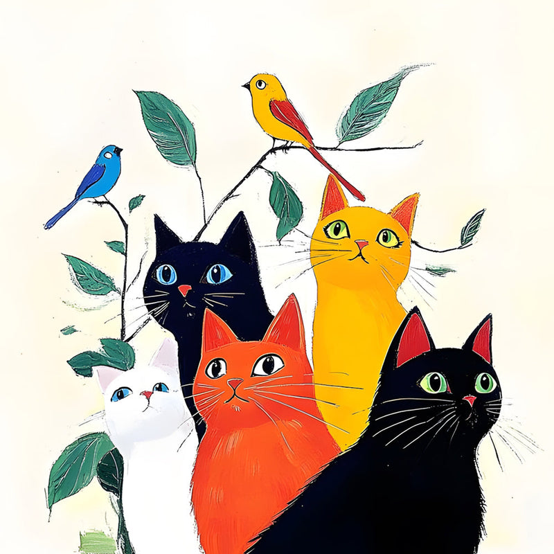 5 Katzen in verschiedenen Farben Diamond Painting