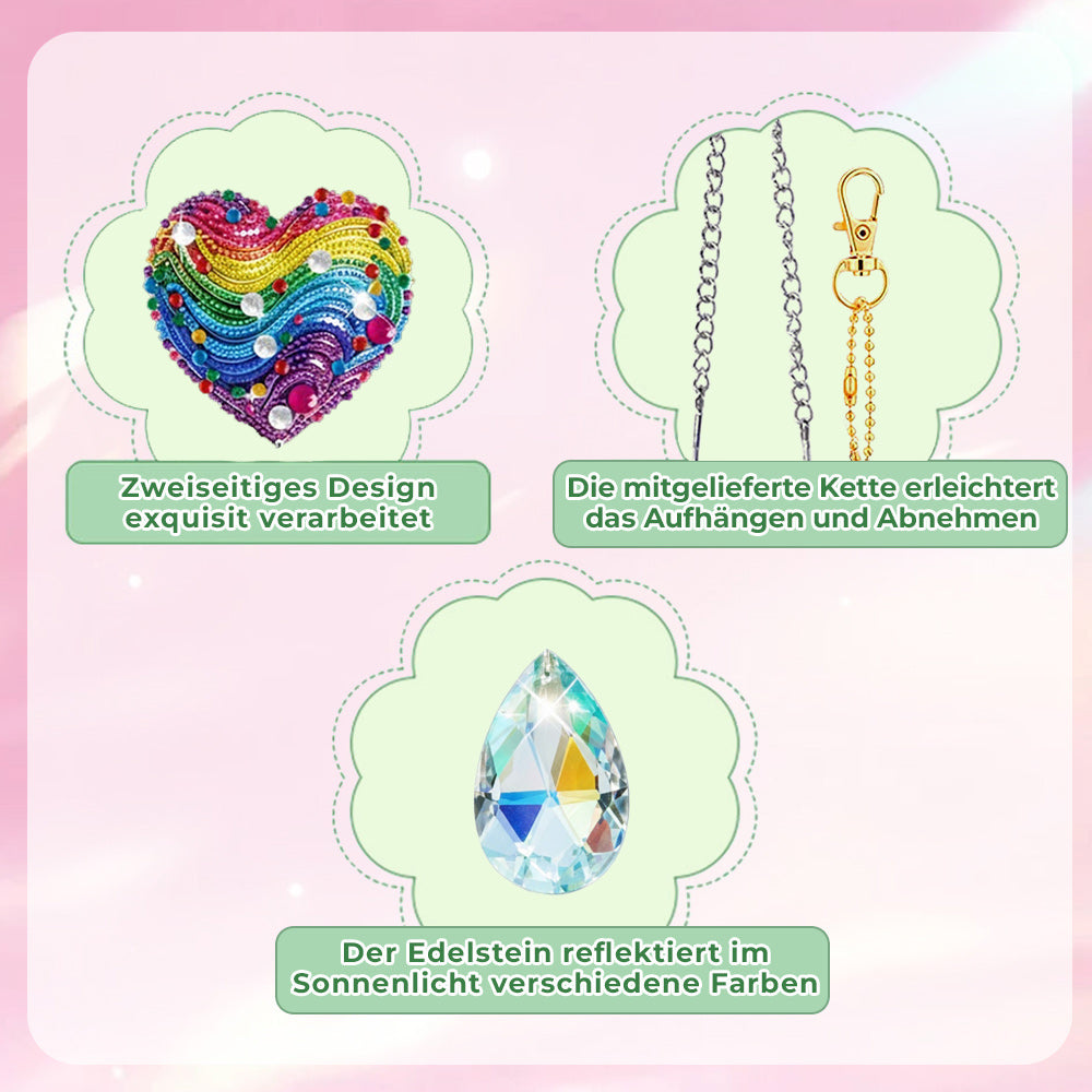 5 Stück Beidseitig Diamond Painting Sonnenfänger Kristalle Hängedekoration - Fliegende Tiere und Herzen