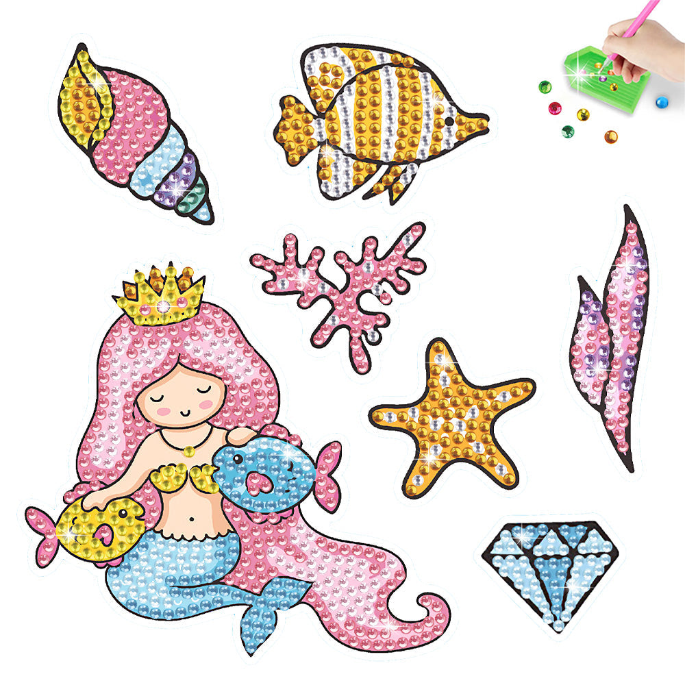 7 Stück Meerjungfrau und Muschel Diamond Painting Abziehbilder