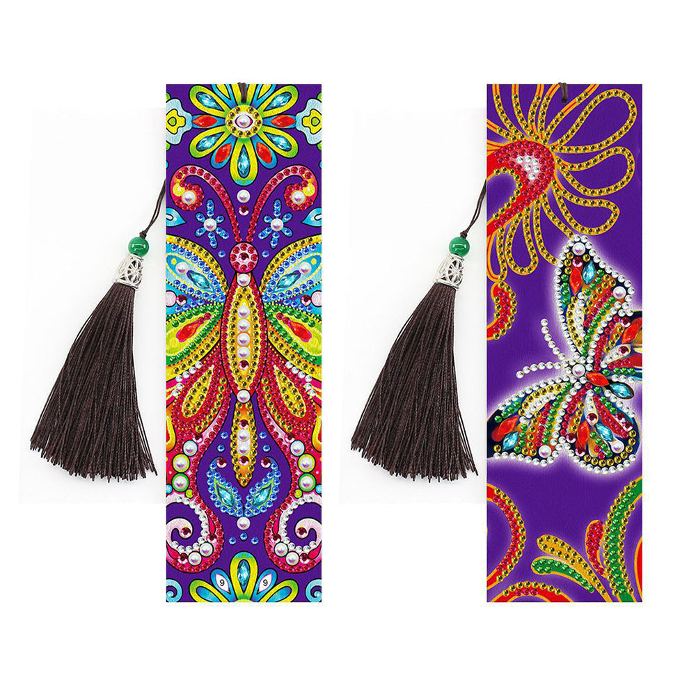 2St. Bunte Schmetterlinge Leder Lesezeichen Set Diamond Painting