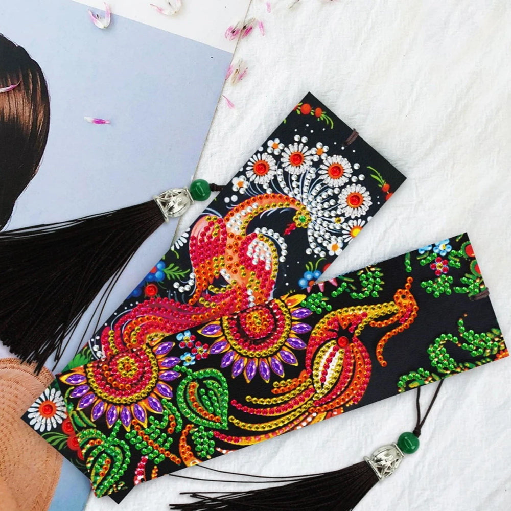 2St. Rotes Phoenix Leder Lesezeichen Set Diamond Painting