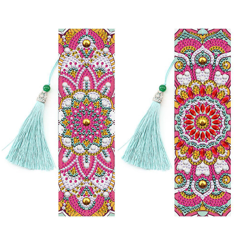 2St. Schöne rote Mandala Leder Lesezeichen Set Diamond Painting