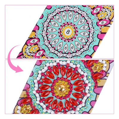 2St. Schöne rote Mandala Leder Lesezeichen Set Diamond Painting