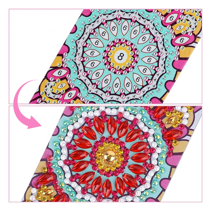 2St. Schöne rote Mandala Leder Lesezeichen Set Diamond Painting