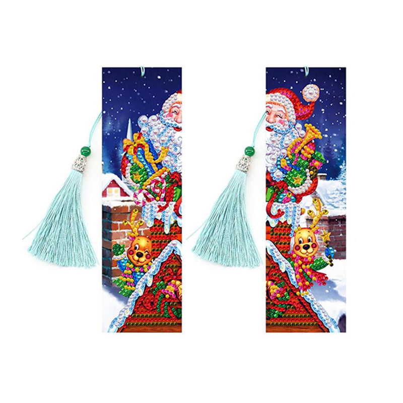 4St. Weihnachtsmann und Weihnachtsbaum Leder Lesezeichen Set Diamond Painting