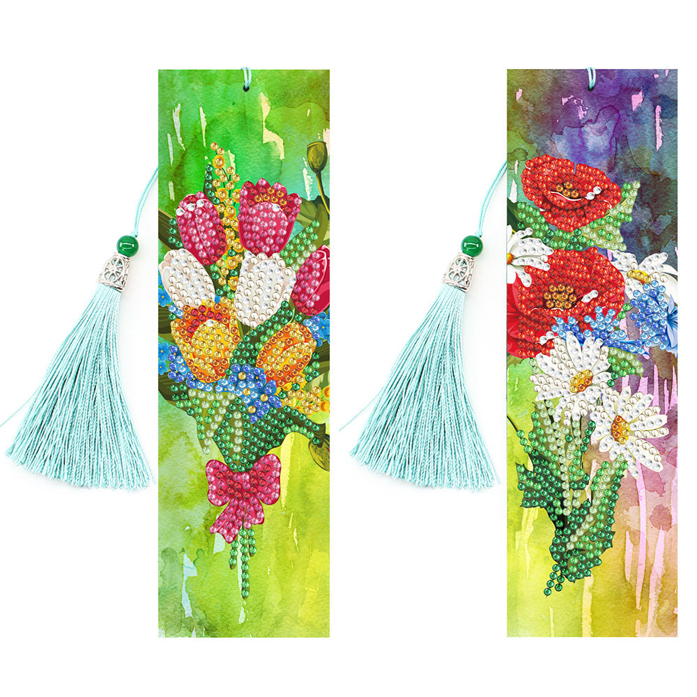 2St. Tulpe Mohn und Gänseblümchen Leder Lesezeichen Set Diamond Painting