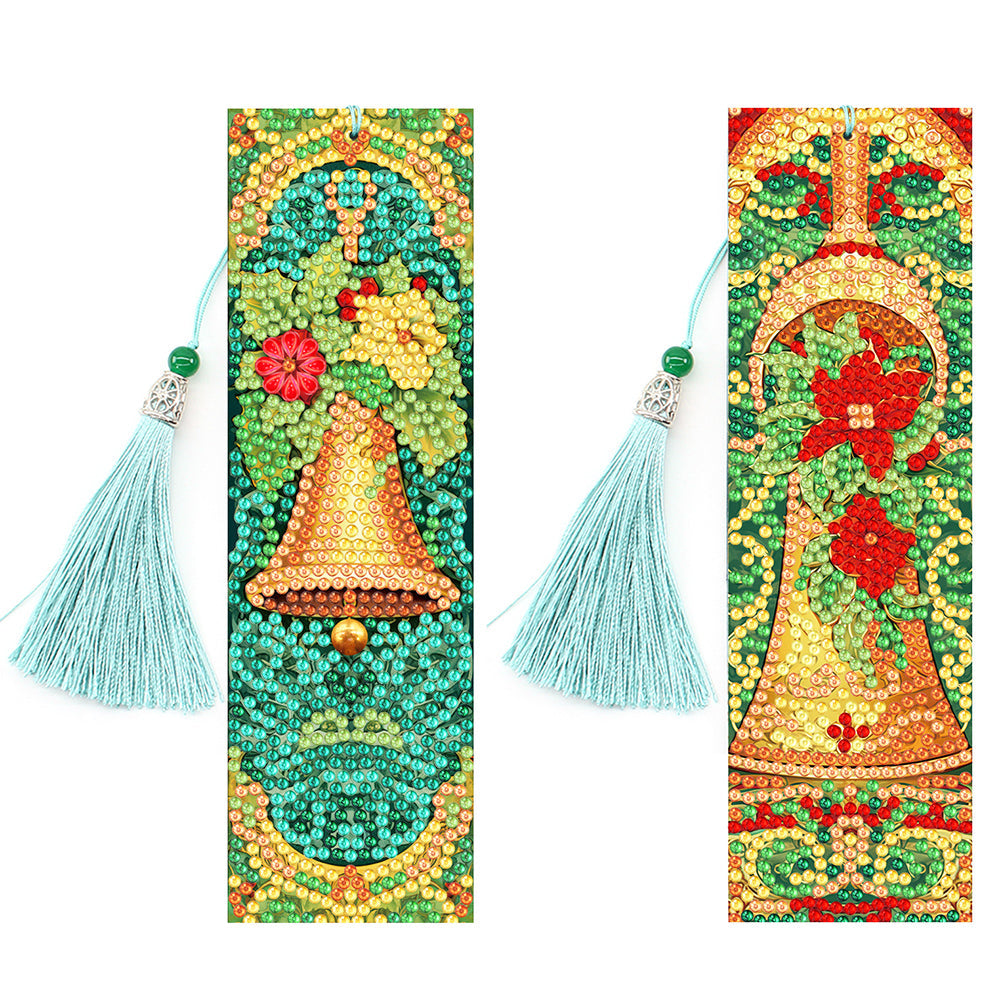 2St. Weihnachtsglocken Leder Lesezeichen Set Diamond Painting