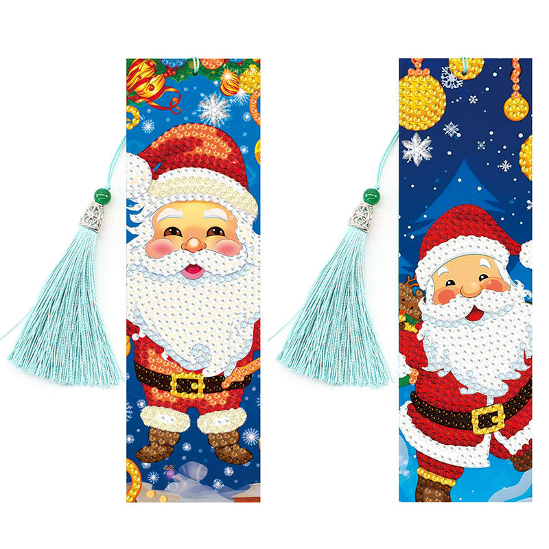 2St. Cartoon Weihnachtsmann Leder Lesezeichen Set Diamond Painting