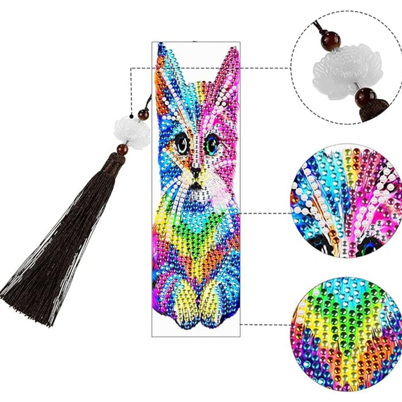 2St. Bunte Katze Leder Lesezeichen Set Diamond Painting