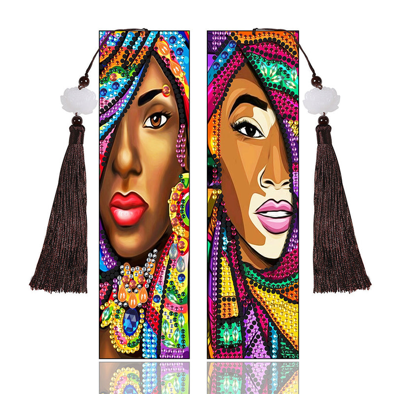 2St. Afrikanische Frau Leder Lesezeichen Set Diamond Painting