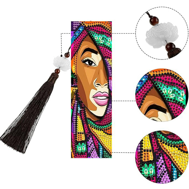 2St. Afrikanische Frau Leder Lesezeichen Set Diamond Painting