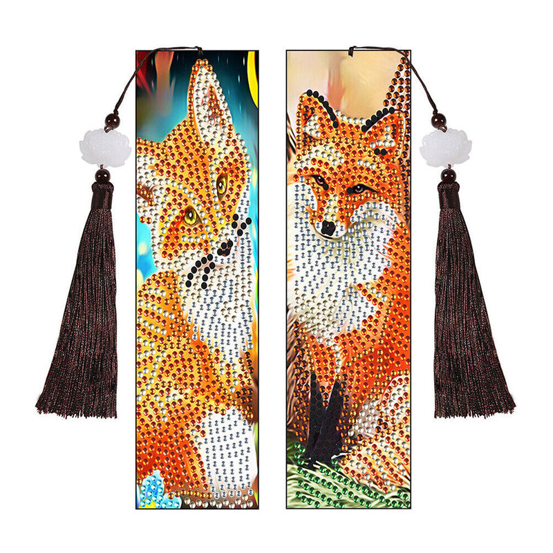 2St. Niedlicher Fuchs Leder Lesezeichen Set Diamond Painting