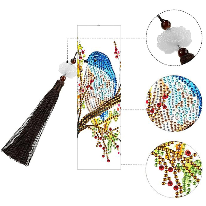 2St. Vögel Stehend auf Zweig Leder Lesezeichen Set Diamond Painting