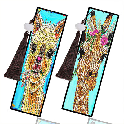 2St. Giraffe und Alpaka Leder Lesezeichen Set Diamond Painting