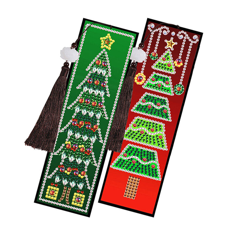 2/4St. Weihnachtsbaum Leder Lesezeichen Set Diamond Painting