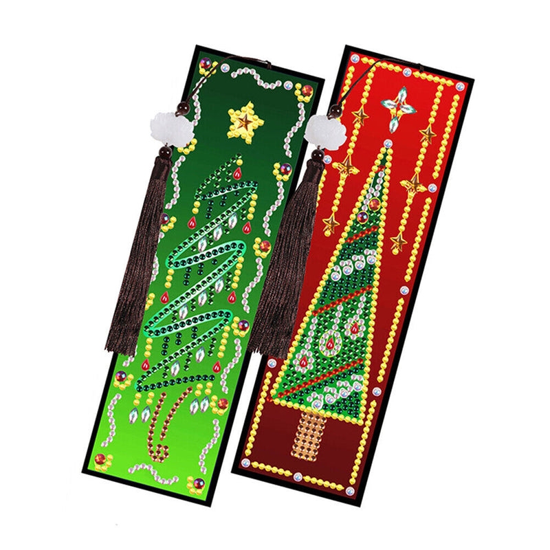 2/4St. Weihnachtsbaum Leder Lesezeichen Set Diamond Painting