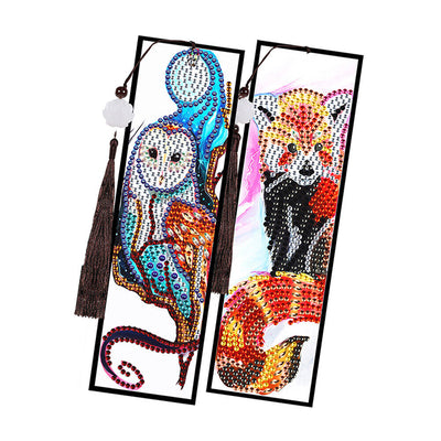 2/4St. Hirsch, Roter Panda, Eule und Ringelschwanz Lemur Leder Lesezeichen Set Diamond Painting