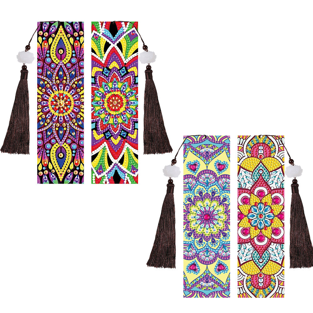 2/4St. Buntes Mandala Leder Lesezeichen Set Diamond Painting