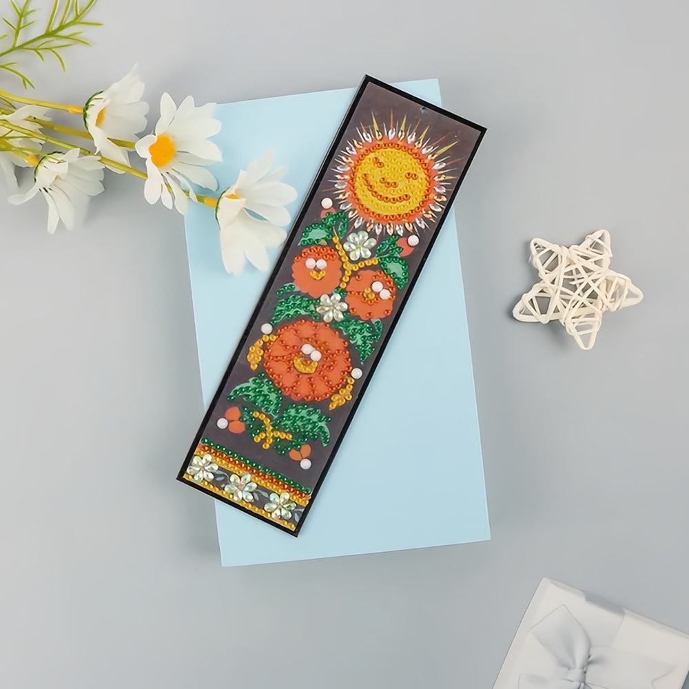 Abstraktes Cartoon Sonnenblume Leder Lesezeichen Diamond Painting