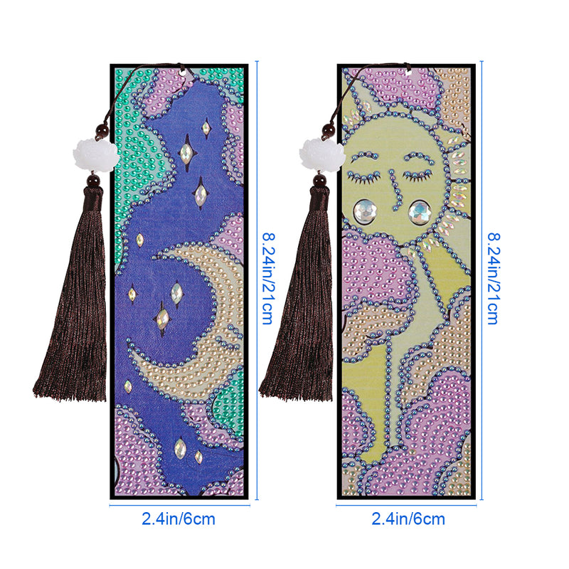 2St. Cartoon Sonne und Mond Leder Lesezeichen Set Diamond Painting