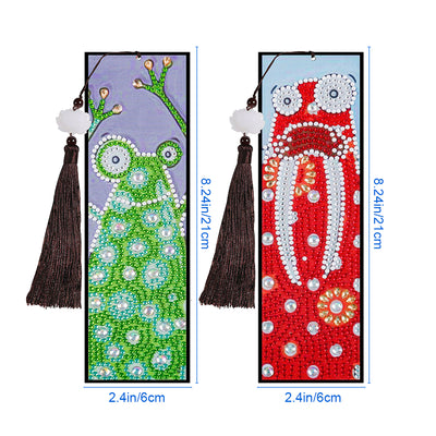 2St. Cartoon Frosch und Kaninchen Leder Lesezeichen Set Diamond Painting