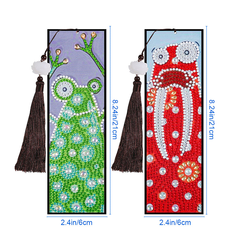 2St. Cartoon Frosch und Kaninchen Leder Lesezeichen Set Diamond Painting