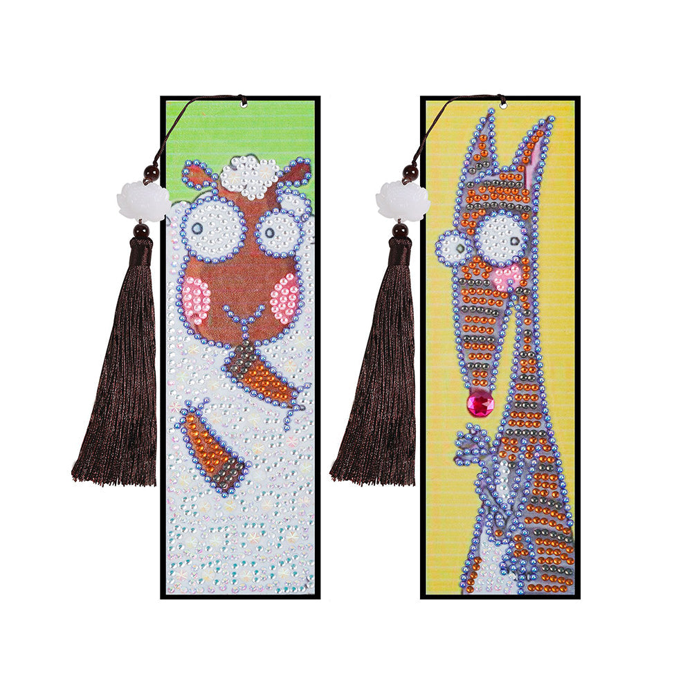 2St. Cartoon Schaf und Känguru Leder Lesezeichen Set Diamond Painting