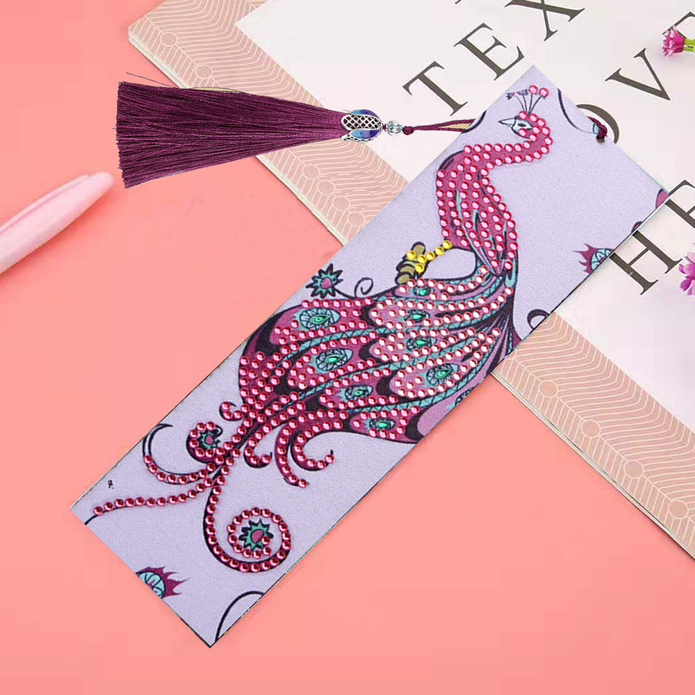 Roter Pfau Leder Lesezeichen Diamond Painting