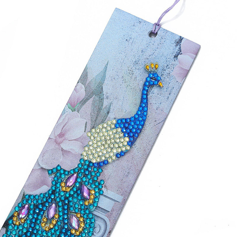 Pfau und Blume Leder Lesezeichen Diamond Painting