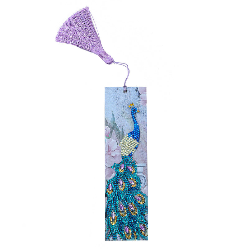 Pfau und Blume Leder Lesezeichen Diamond Painting