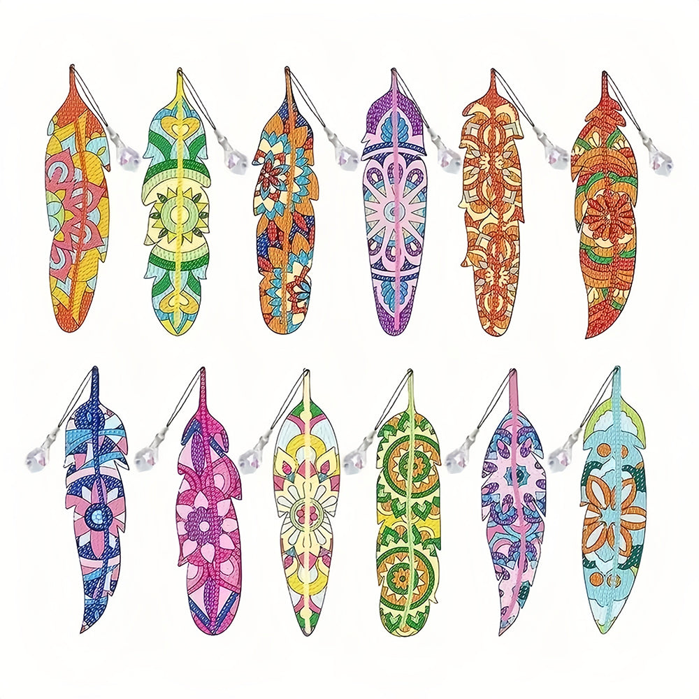 12St. Bunte Federn Acryl Lesezeichen Set Diamond Painting