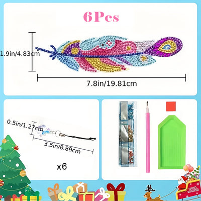 6St. Wunderschöne Federn Acryl Lesezeichen Set Diamond Painting