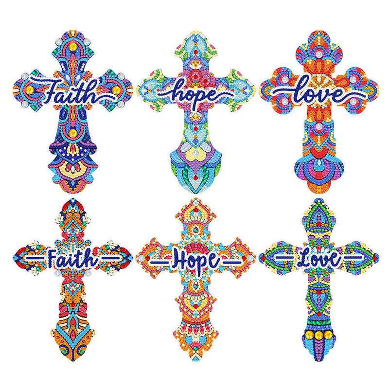 6St. Religion Verziertes Kreuz Acryl Lesezeichen Set Diamond Painting