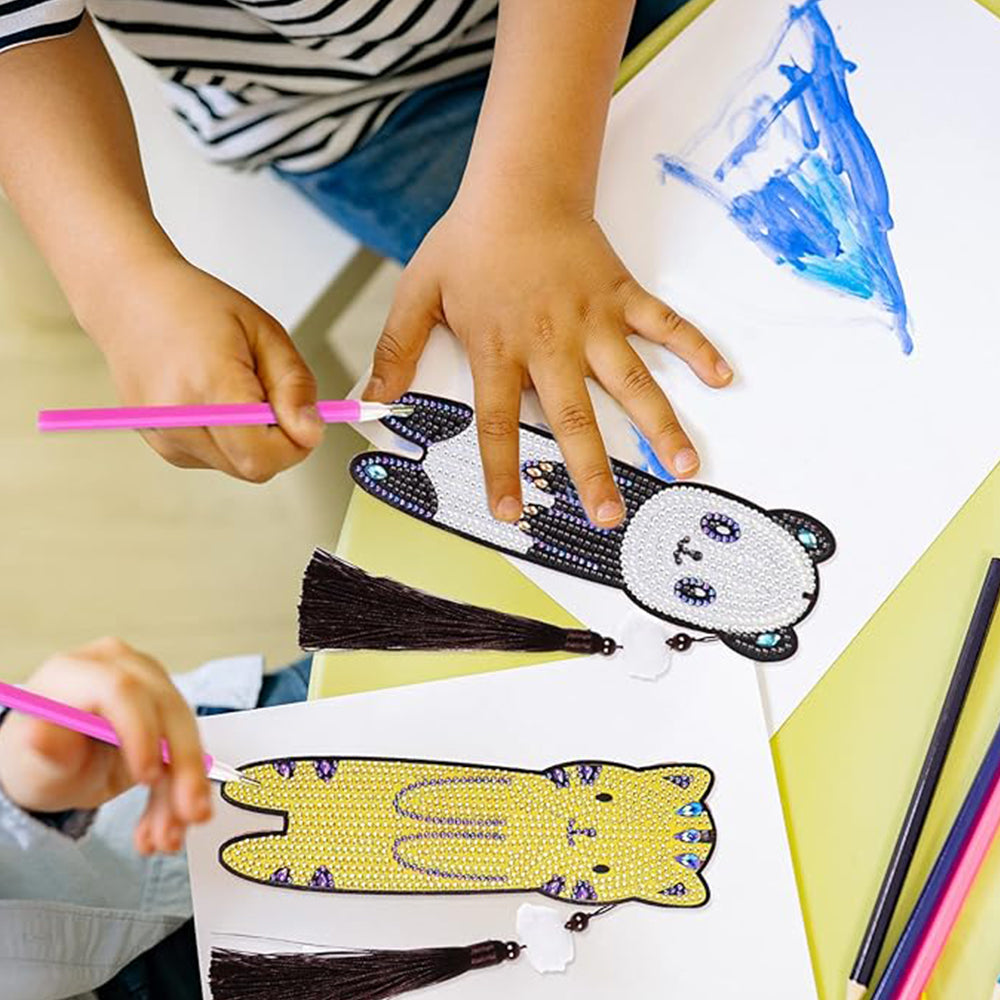 4St. Panda, Bär, Katze und Kaninchen Leder Lesezeichen Set Diamond Painting