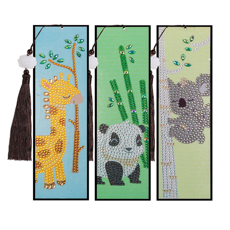 3St. Cartoon Giraffe, Panda und Koala Leder Lesezeichen Set Diamond Painting